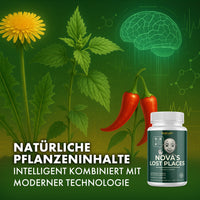 Thumbnail for Stilisiert gezeigte grüne Pflanzen mit roten Früchten und Dose NOVA’S LOST PLACES vorne rechts