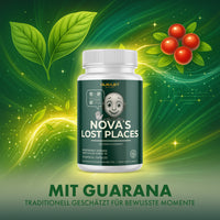 Thumbnail for Dose NOVA’S LOST PLACES vor grünen Blättern mit roten Beeren und Schrift MIT GUARANA