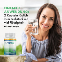 Thumbnail for 5 Control Nahrungsergänzungsmittel mit Hinweis: 2 Kapseln täglich zum Frühstück mit viel Flüssigkeit