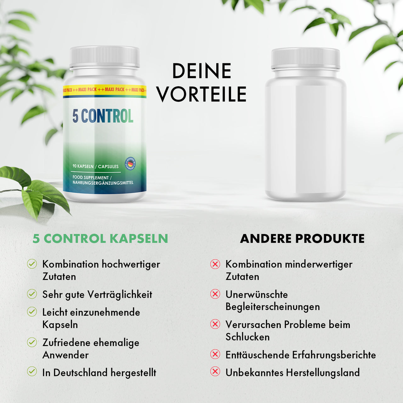 5 Control im Vergleich: beworbene Vorteile werden anderen Produkten gegenübergestellt