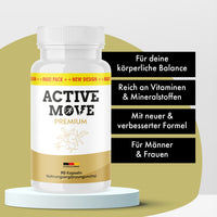 Thumbnail for Weiße Dose Active Move Premium mit 90 Kapseln und schwarzen Hinweisfeldern