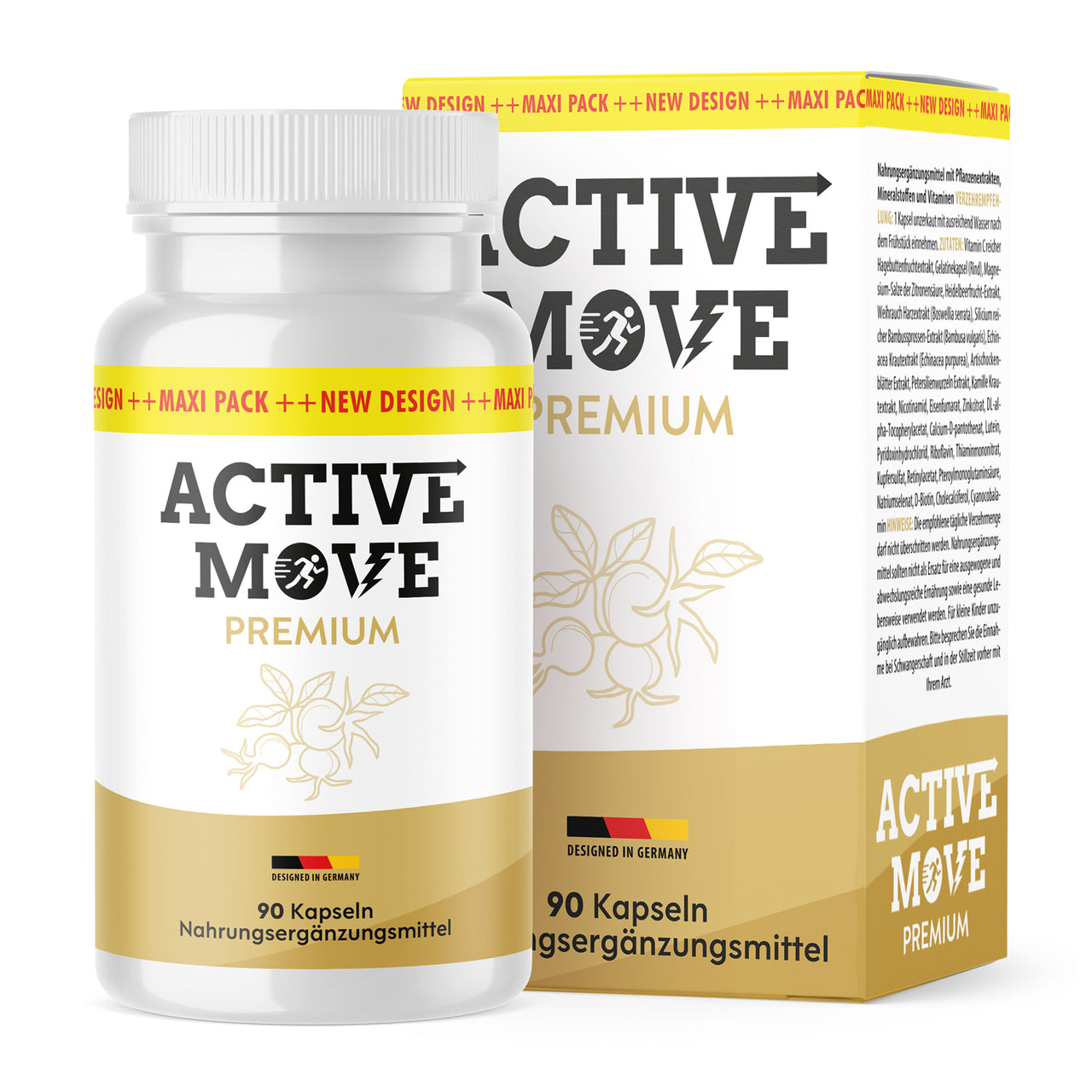 Active Move Premium Dose mit 90 Kapseln vor passender Faltschachtel