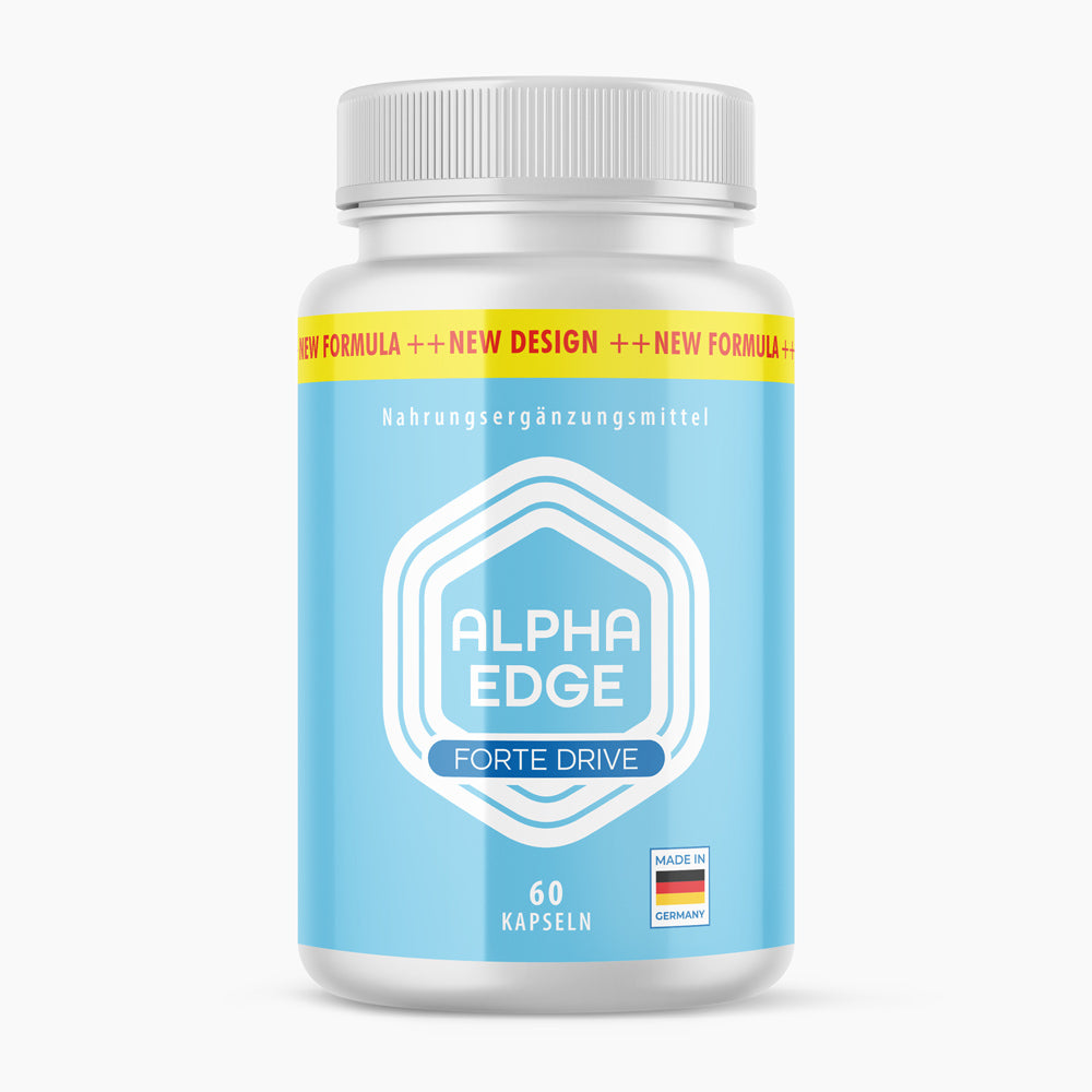 Hellblaue Kunststoffdose Alpha Edge Forte Drive mit 60 Kapseln