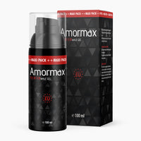 Thumbnail for Schwarze Flasche mit Pumpspender Amormax Premium Male Gel 100 ml vor passender Faltschachtel
