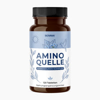 Thumbnail for Braune Dose Amino Quelle Aminosäuren Komplex mit 120 Tabletten vor neutral hellem Hintergrund