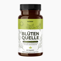 Thumbnail for Biovana Blütenquelle Leberkomplex als braune Dose mit 60 Kapseln auf neutralem, hellem Hintergrund