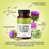 Thumbnail for Blütenquelle Nahrungsergänzung mit Mariendistel, Artischocke, Cholin und 60 Kapseln