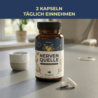 Thumbnail for Braune Dose Nervenquelle mit Vitamin B Komplex, 60 Kapseln und Text zur Einnahme