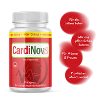 Thumbnail for a bottle of CardioNova vitamins, 60 capsules, red graphics with product information
