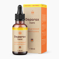Thumbnail for Braune Flasche mit Pipette und beigem Etikett Deparax Forte 30 ml vor passender Faltschachtel