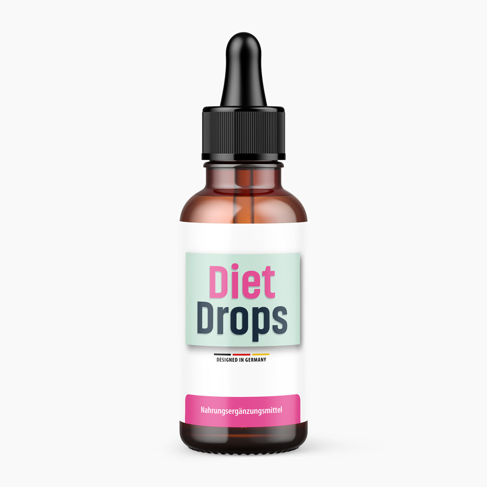 Braune Pipettenflasche Diet Drops mit Schrift Nahrungsergänzungsmittel