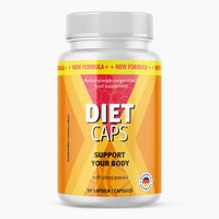 Thumbnail for Weiße Kunststoffdose mit orangem Etikett und schwarzer Schrift DIET CAPS SUPPORT YOUR BODY