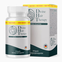 Thumbnail for Dose und Verpackung Divine Hair Therapy mit Biotin, Zink und Selen, 90 Kapseln, weißes Design