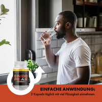 Thumbnail for Endo Peak Plus Nahrungsergänzungsmittel, Mann mit Wasserglas, Einnahmehinweis
