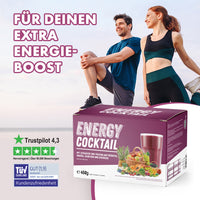 Thumbnail for Sportliches Paar neben Energy Cocktail Produktverpackung mit Trustpilot und TÜV Bewertung