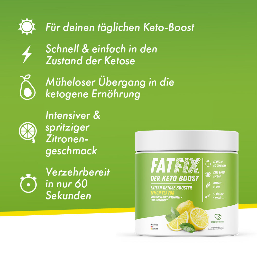 FATFIX Keto Boost Exogene Ketone (345g) - Spritziger Zitronengeschmack - ApoNatura