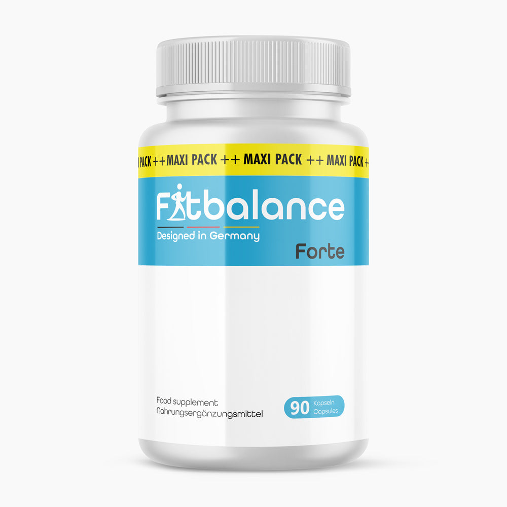 Weiße Kunststoffdose mit Schrift Fitbalance Forte, 90 Kapseln
