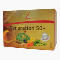 Thumbnail for Gelbe Faltschachtel FitLine Generation 50+ mit Abbildung Pflanze, Beeren, Orangenscheibe und Blüte