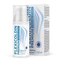 Thumbnail for Verpackung und Spenderflasche von Flexicoldin Premium Kühlgel zur erfrischenden Gelenkpflege mit 120 ml