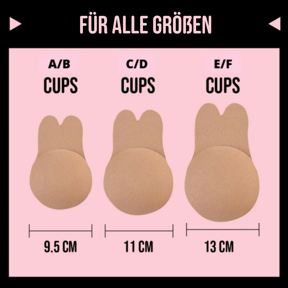 Drei Größenvarianten der selbstklebenden BHs mit Breite 9,5 cm, 11 cm und 13 cm