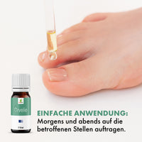 Thumbnail for Pipette mit gelber Flüssigkeit über Zehennagel neben Orvelie Flasche und Anwendungstext
