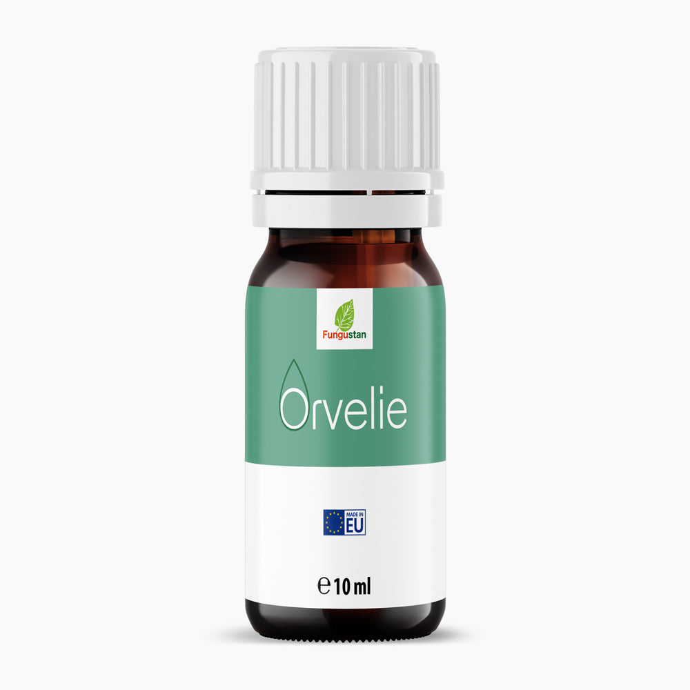 Braune Flasche Fungustan Orvelie mit grünem Etikett und 10 ml