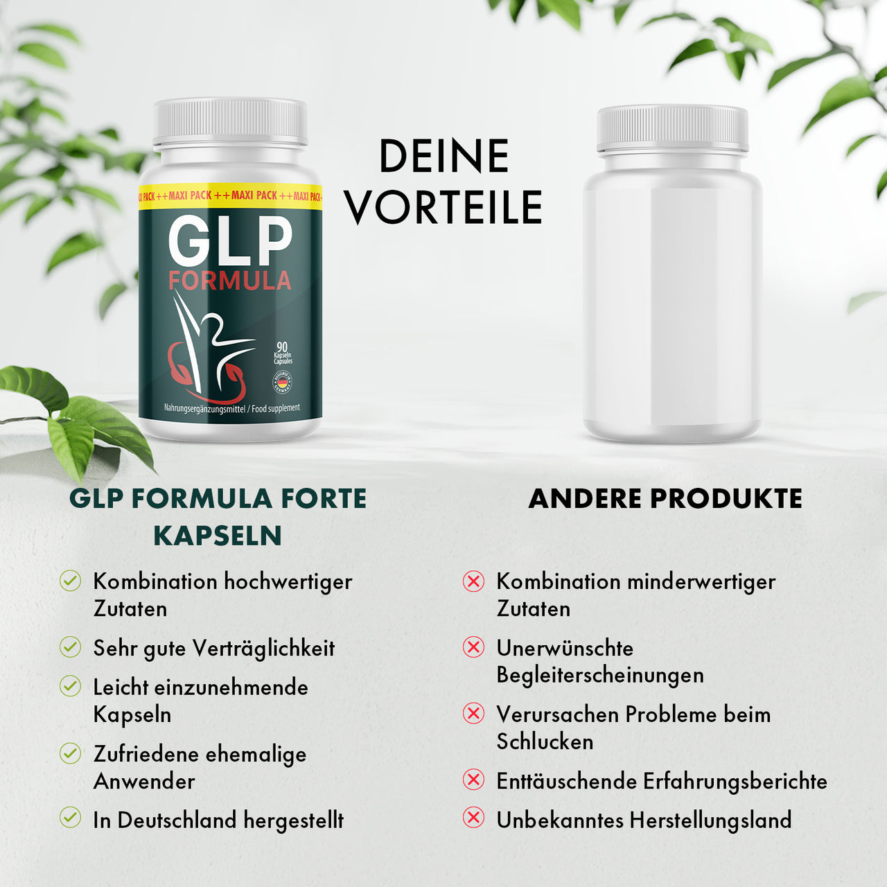 GLP Formula Forte Grafik mit Dose, Vorteile-Liste und Vergleich zu anderen Produkten im Überblick