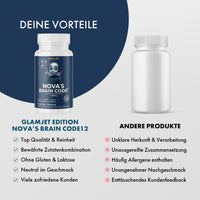 Thumbnail for Zwei Dosen im Vergleich, links NOVA’S BRAIN CODE mit Vorteilen, rechts andere Produkte mit Nachteilen