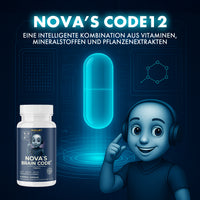 Thumbnail for Futuristische Szene mit NOVA’S BRAIN CODE Dose, KI-Figur und visualisierter Kapsel