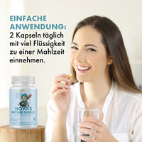 Thumbnail for Anwendungsempfehlung für NOVA’S Nature Shield mit Frau, Kapsel und Glas Wasser