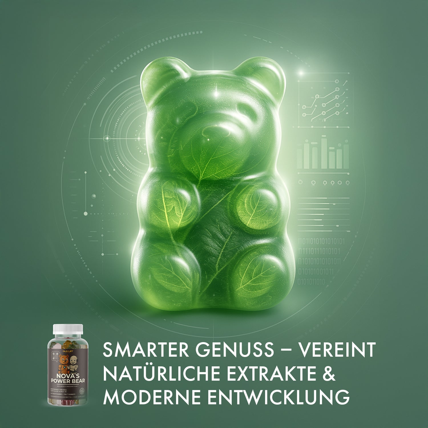 Visualized bear made of leaves as a symbol for natural ingredients with product can