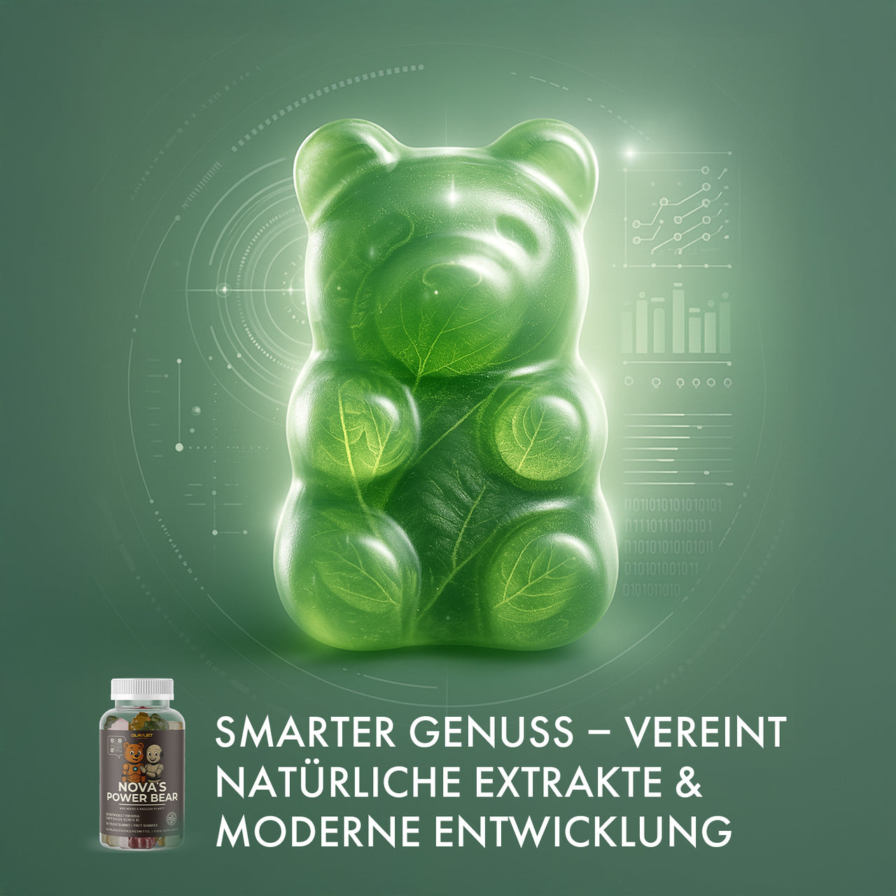 Visualisiertes Bärchen aus Blättern als Symbol für natürliche Inhaltsstoffe mit Produktdose