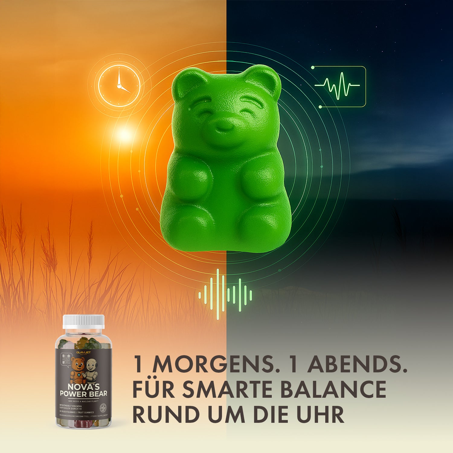 Bear-shaped food supplement with day-night design for smart daily intake