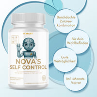 Thumbnail for Dose NOVA'S SELF CONTROL mit Roboterbild vor Hintergrund mit Kreisen und Werbetexten