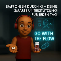 Thumbnail for Animierte Figur mit Kopfhörern hält zwei Kapseln und NOVA'S STREAM mit Text „Go with the Flow“