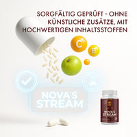 Thumbnail for Illustration mit fliegendem Reis aus Kapsel, Vitaminen C und B, Frucht und roter Dose