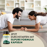 Thumbnail for Glpure Formula Kapseln als Produktgrafik vor trainierendem Paar mit Text zum Durchstarten
