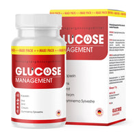 Thumbnail for Kunststoffdose mit rotem Etikett Glucose Management, 60 Kapseln vor passender Faltschachtel