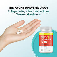 Thumbnail for Gluco Complete Forte: Laut Anwendungsgrafik täglich zwei Kapseln mit einem Glas Wasser einnehmen