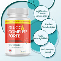Thumbnail for Gluco Complete Forte, 60 Kapseln; Werbetexte zu Zutaten, Wohlbefinden, Verträglichkeit und Monatsvorrat