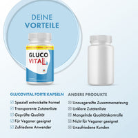 Thumbnail for Glucovital Forte Kapseln Dose wird anderer weißer Dose mit Bewertungslisten gegenübergestellt