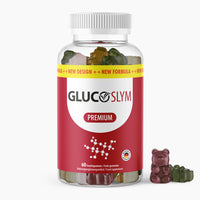 Thumbnail for Dose mit Aufdruck Glucoslym Premium mit 60 Fruchtgummis und daneben liegenden Fruchtbärchen