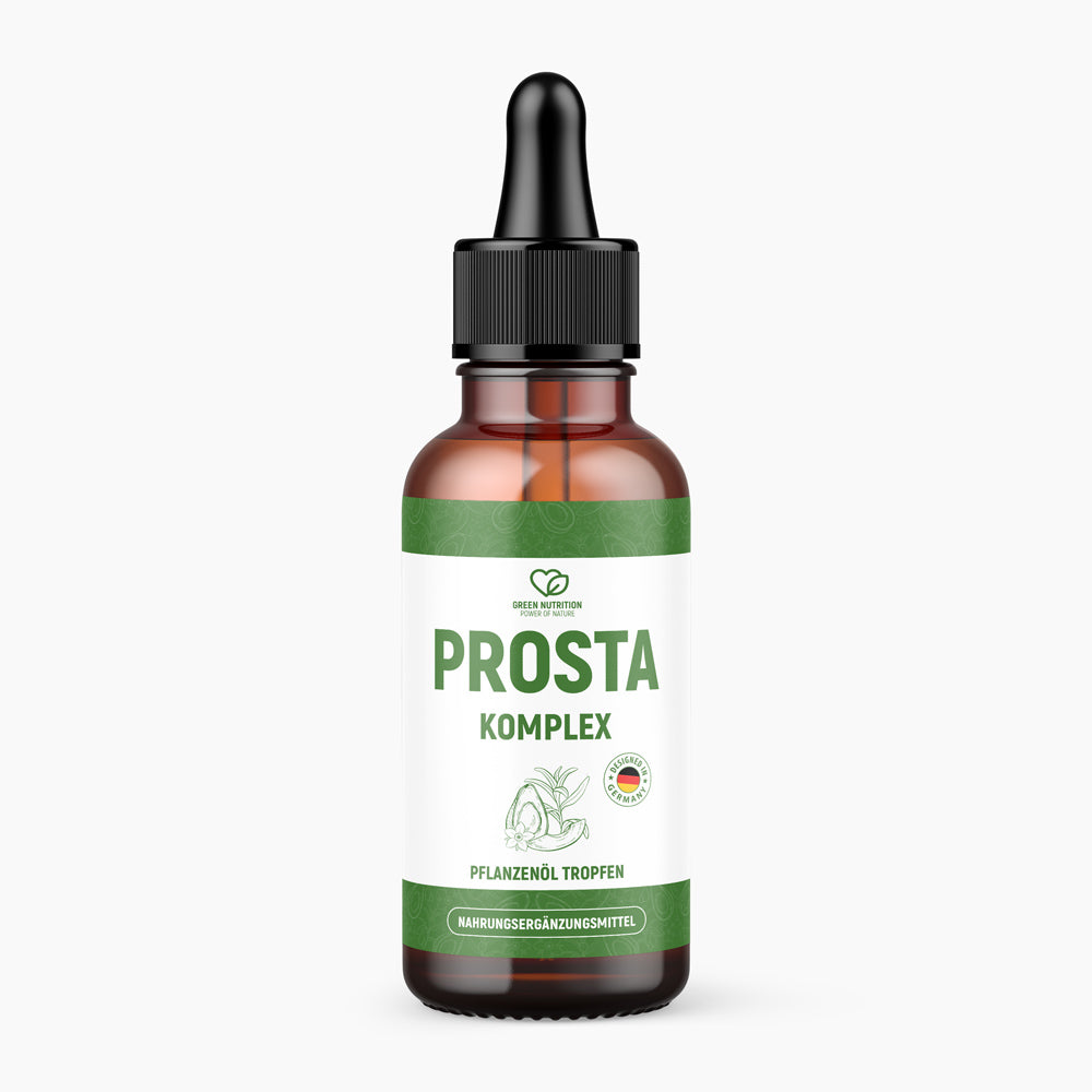 Braune Flasche mit weiß-grünem Etikett PROSTA KOMPLEX Pflanzenöl Tropfen von Green Nutrition