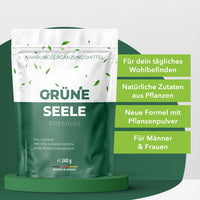 Thumbnail for Grüne Seele Premium Greens Pulver für Männer und Frauen mit 240 g Beutel auf grünem Podest