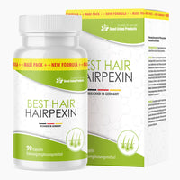 Thumbnail for Weiße Kunststoffdose mit grünem Etikett Best Hair Hairpexin, 90 Kapseln vor passender Faltschachtel