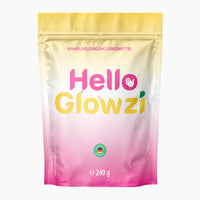 Thumbnail for Hello Glowzi Nahrungsergänzungsmittel im gelb-pinken Standbeutel mit 240 g Inhalt