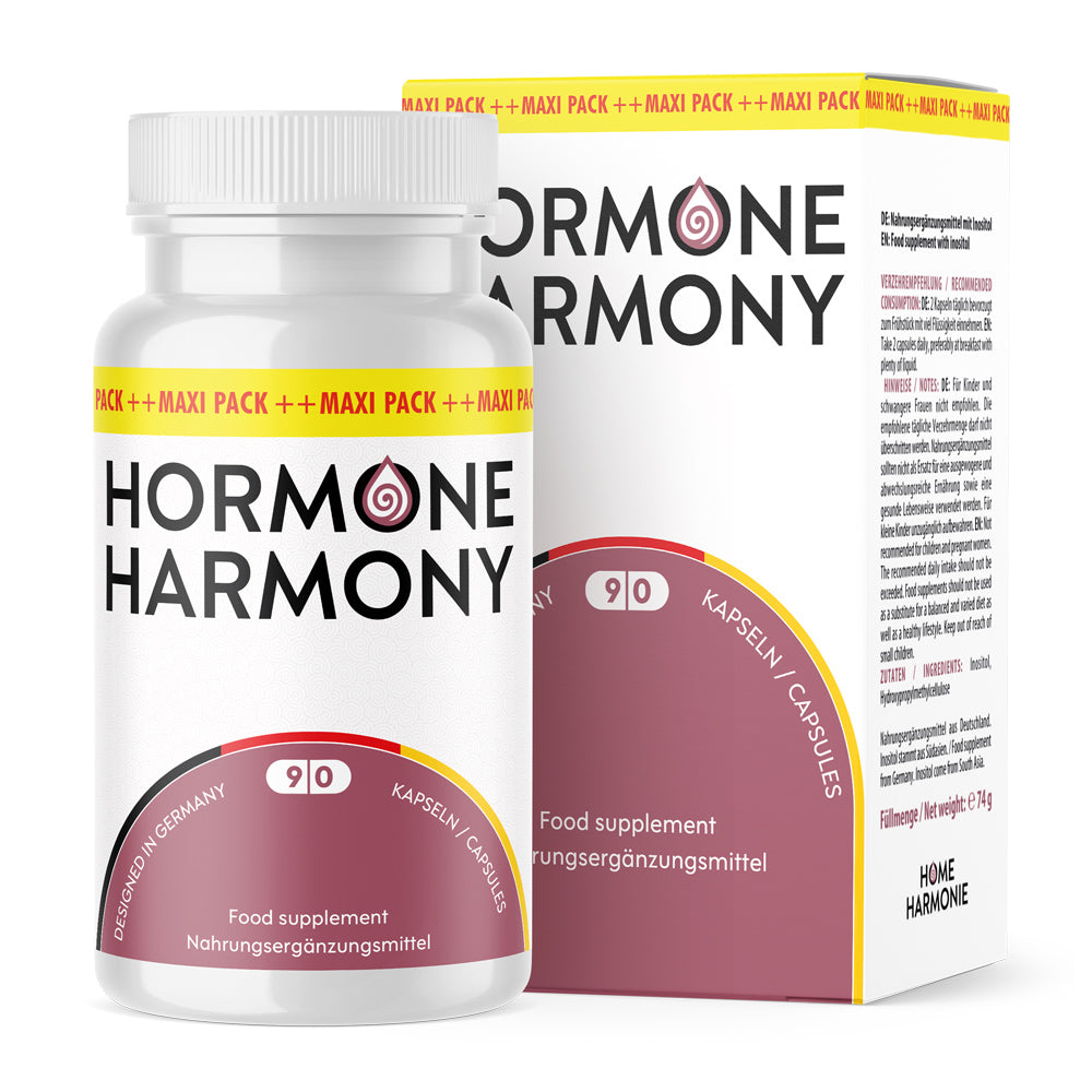 Dose und Verpackung von „Hormone Harmony“, Maxi Pack mit 90 Kapseln
