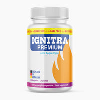 Thumbnail for Weiße Dose Ignitra Premium mit gelbem Flammenmotiv und Aufschrift 90 Kapseln