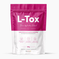 Thumbnail for L-Tox herbal tea with mate and green tea in a pink and white stand-up pouch containing 100g.