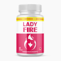 Thumbnail for Weiße Dose Lady Fire mit 60 Kapseln und pinkem Etikett mit weißem Flammenmotiv vorne sichtbar